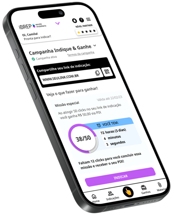 Painel do programa de indicações no celular